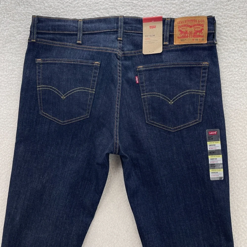 Levis Jeans Mens 38x32 Blue 511 Slim Dark Wash Stretch Denim Grunge Rock Preppy